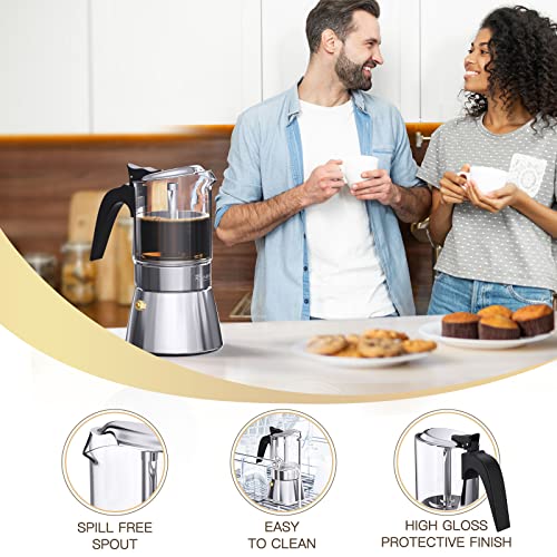 Rainbean Italian Expresso Maker, Moka Pot, Stovetop Coffee Makers, Stainless Steel Coffee Maker, Suitable For Induction Hob, 240Ml/8.5Oz/4 Cup (Espresso Cup=50Ml) #TOP5
