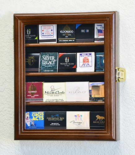 sfDisplay.com,LLC. XS Matches Matchbook Display Case Cabinet Holder Rack Box Holds up to 20 Match Books, 98% UV, Lockable (Walnut Finish)