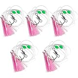 Saltwater Fishing Rigs, 5/15packs Fishing Bait Rigs Flounder Rigs Mylar Flash Teaser Rig with Luminous Beads Hi-Lo Bottom Fishing Lures for Flounder Bluefish Striper Surf Pier Boat Fishing