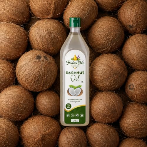 Image of Thulasi 100% Wood Pressed Coconut Oil 1 Litre |Traditionally Extracted | Chemical-free | Kolhu /Kacchi Ghani /Chekku | Natural |Coconut oil for Cooking- 1 Litre