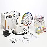 MEEDEN Aerographe Kit Complet: Mini Compresseur Aerographe Portable avec 12 Couleurs × 30ml Peinture Aérographe   0.5mm Pistolet Aérographe Portable pour Maquillage, Ongles, Tatouages