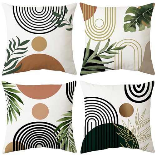 ARNTY Fundas Cojines 45X45 cm,Juego de 4 Fundas de Cojines Decorativas de Terciopelo, Funda Cojin, Cojines para Sofa, Cojines Decorativos, Fundas Cojin de Sofá con Cremallera Invisible(Hoja)