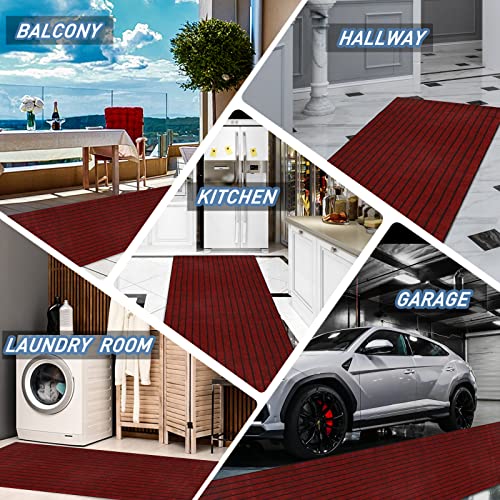 Freadem Runner Rugs 2' X 6' Indoor Outdoor Carpet Runner, Area Rugs With Anti-Slip Rubber Backing For Aisle Hallway Balcony Garage Entryway Stair, Red Stripe #TOP5