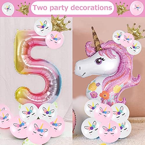 6th Unicorn Balloons, 6th Birthday Decorations Girl, Number 6 Foil Balloon Gradient Balloons for Girls Unicorn Birthday Decorations