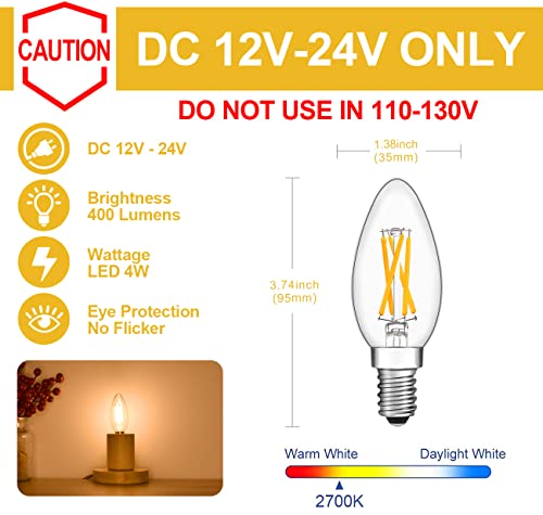 8 Pack 4W E12 12V Led Bulb 40 Watt Equivalent [B11] And 4 Pack 8W E26 12 Volt Edison Light Bulbs 80 Watt Equivalent [St58], 2700K Soft Warm - Rv Landscape Battery Power System Off Grid Solar Lighting #TOP3