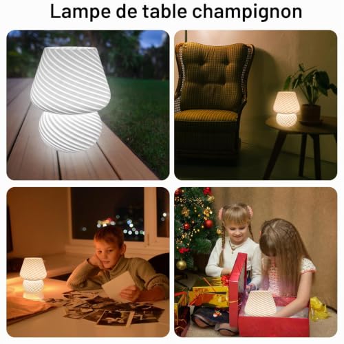 YATOSEEN Lampe de Table Champignon, Lampe de Bureau en Verre LED, Lampe d'ambiance USB 3 Couleurs en Forme de Champignon avec télécommande pour Salon, Chambre à Coucher, Bureau – vue 3