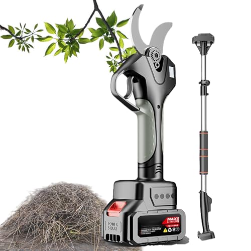 Glowdora Tijeras De Podar Eléctricas De 50 Mm, Tijeras Eléctricas Seguras Y Portátiles, Tijeras De Podar Inalámbricas con Pértiga Telescópica De 1,3 A 2,15 M, Adecuadas Arbustos Y Huertos