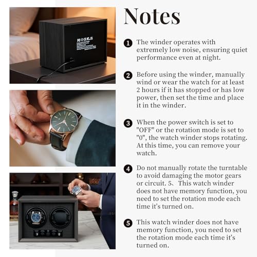 Mcbazel Double Watch Winder for Automatic Watches, Dual Watch Winder Box with 5 Modes, Quiet Motor, Ideal Gift for Men, Father, Women - Black - Thumbnail 7