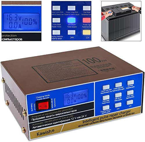 Kawish Full Automatic Car Battery Charger 12V/24V 10Amp Intelligent Pulse Repair Battery Charger Truck Motorcycle Charger With Terminal Clean Brush #TOP2