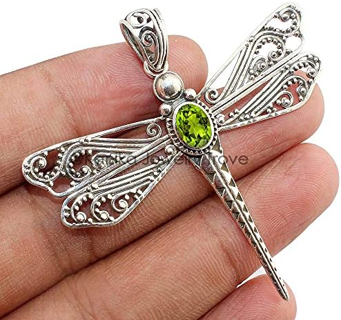 925 Sterling Silver Dragonfly Pendant for Women & Girl Mother's Day Gift, 7x5MM Oval Cut Peridot Memorial Pendant without Golden Ball