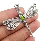925 Sterling Silver Dragonfly Pendant for Women & Girl Mother's Day Gift, 7x5MM Oval Cut Peridot Mem