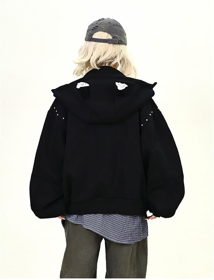 [YOOYOOFEI] パーカー コート レディース アウター トップス 兔耳フード付き かわいい 韓国ファッション 無地 BF風