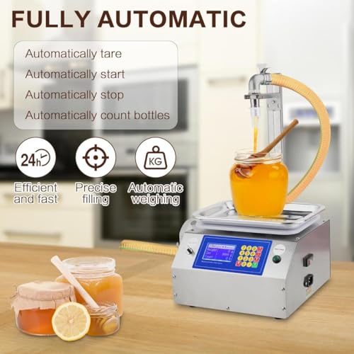 Máquina automática de llenado de líquidos para miel, mantequilla de maní, pasta de sésamo, pequeña, altura ajustable de 0 a 30 cm, boquilla antigoteo, bomba eficiente