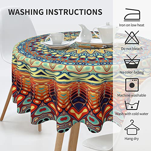 Boho Round Tablecloth 60 inch, Bohemian Circle Table Cloth, Stain Resistance, Water Repellent and Wrinkle-Free, Colorful Tablecloth Decor for Home Kitchen Dining Party Patio Indoor and Outdoor Use by Arroganttiom - Image 4