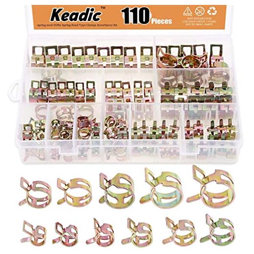 Keadic 110Pcs [ 11 SIZE ] 7mm to 17mm Spring Hose Clamp Vacuum Clamp Spring Band Type Clamps Action Fuel/Silicone Vacuum Hose Pipe Clamp Low Pressure Air Clip Clamps Fasteners Assortment Kit