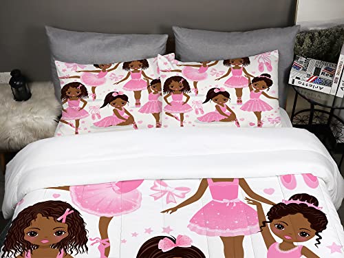 Gonhond African American Comforter Bedding Set Twin Size For Gilrs Kids ,2 Piece Pink Cute Ballet Princess Dancer Duvet Cover,Girls Including 1Comforter+1 Pillowcase #TOP3
