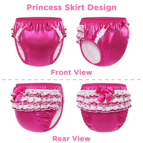 Image of Littleforbig Comfortable Washable Reusable Ruffled Lace Bow Pretty Shiny Glitter Waterproof Adult Training Pants