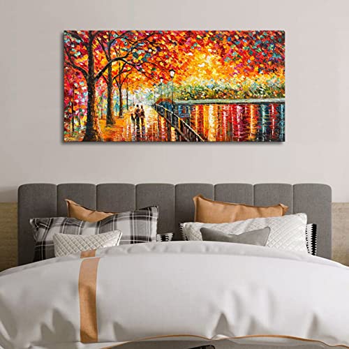 Diathou Romantic Wall Art Acrylic Canvas Oil Painting 24X48 Modern Impressionist Hand-Painted Landscape Oil Painting Living Room Bedroom Wall Decoration #TOP7