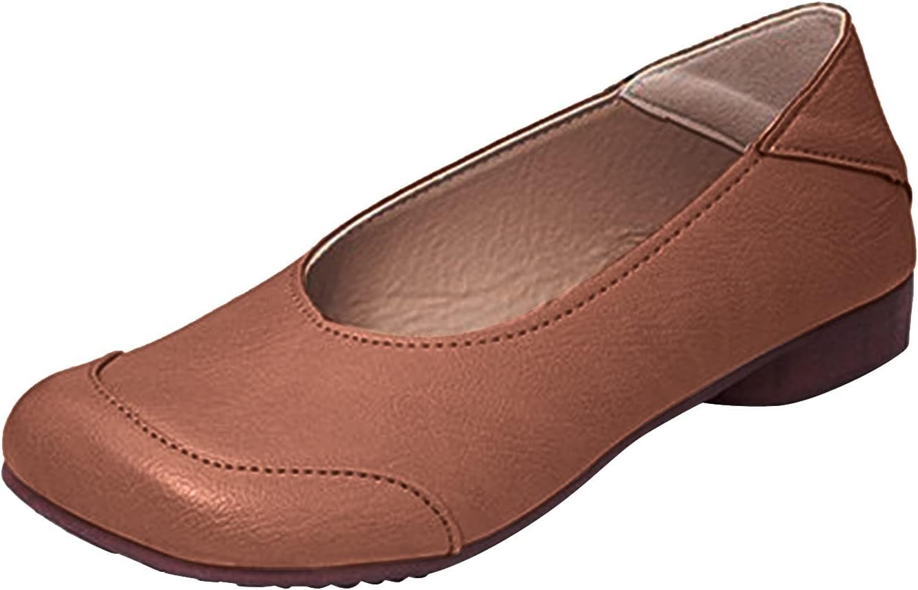 USYFAKGH Ballet Flats for Women Fashion Women's Casual Shoes Breathable Slip-on Outdoor Leisure Shoes Brown