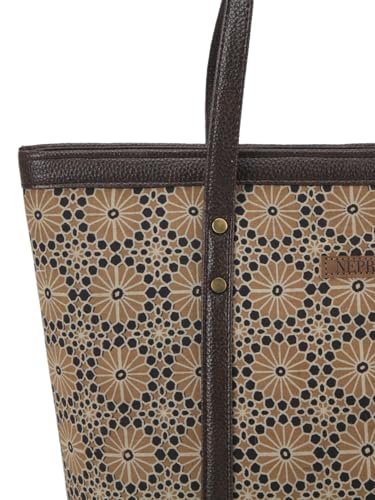 Image of NEPRI Printed Office Tote Bag | Laptop Bag 15.6 inch | Stylish Tote Bags for Office Use | Purse for Women | Vegan Leather & Handblock Printed Fabric Handbag | Daily & Travel Use