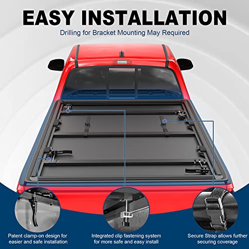 Image of MOSTPLUS Tri-Fold Soft Truck Bed Tonneau Cover Compatible for 2016 2017 2018 2019 2020 2021 2022 2023 Toyota Tacoma Fleetside 5 FT Feet Bed | 60.5 Inch On Top