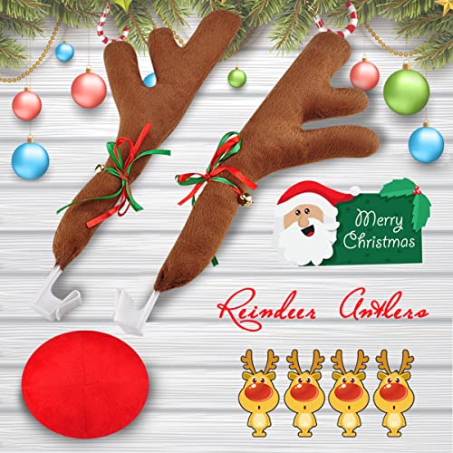 Angooni Christmas Reindeer Antlers & Nose For Car Auto Decoration, Cute Rudolph Reindeer Jingle Bell Added To Holiday Spirit(Large Size) #TOP1