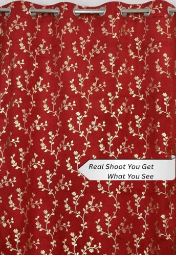 Image of Velvet Room Darkening Door Curtain 7 Feet, Golden Foil Print