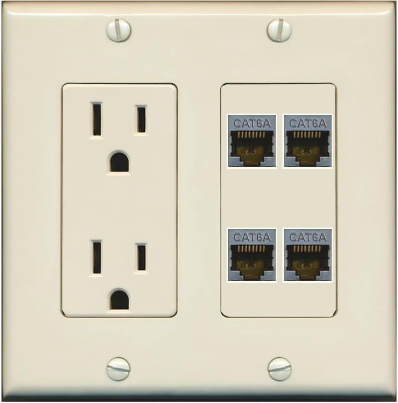 RiteAV - 4 Port Cat6A Ethernet Wall Plate - Outlet [Stainless/Gray]