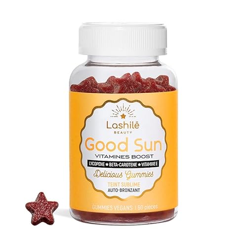 LASHILÉ BEAUTY - Compléments Alimentaires - Good Sun Vitamins - Cure 1 mois - 60 Gummies - Fabrication Française - Vitamine E, Lycopene, Lutéine, Cuivre, Bêta-carotène, Sélénium, Vitamine A