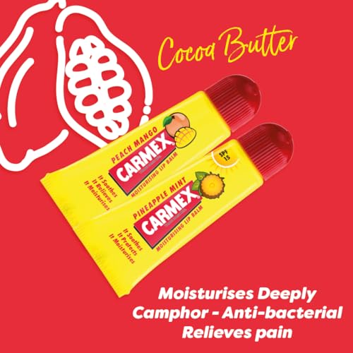 Carmex Lip Balm Tube Set | Pineapple, Mint & Peach, Mango | Soothes And Repairs Dry, Cracked Lips | SPF 15 For Sun Protection | Intensely Hydrating Winter Lip Care Formula (Pack Of 2) - Image 4