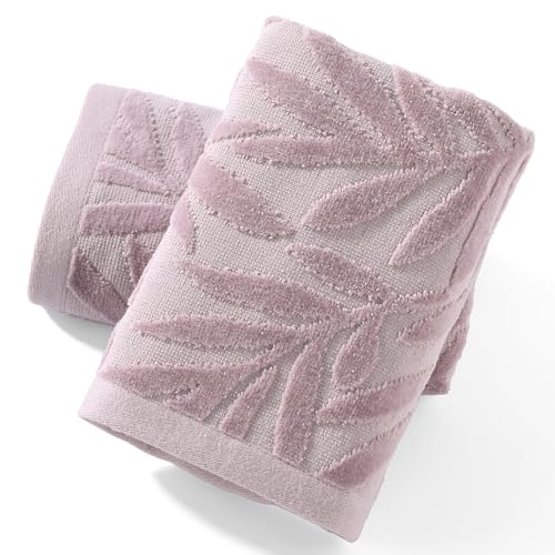 Sense Gnosis MJXC3 Jacquard Full Embossed Velvet Salix Leaves Pattern Hand Towel Set Of 2 Super Soft 100% Cotton Highly Absorbent Decorative Hand Towels cover