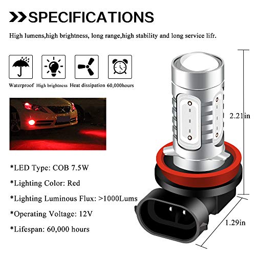 Kaidengzhe 2Pcs Super Bright Red H11/H8 Led Bulbs For Fog Lights 7.5W Cob Fog Lamp Driving Drl Lights 12V #TOP1