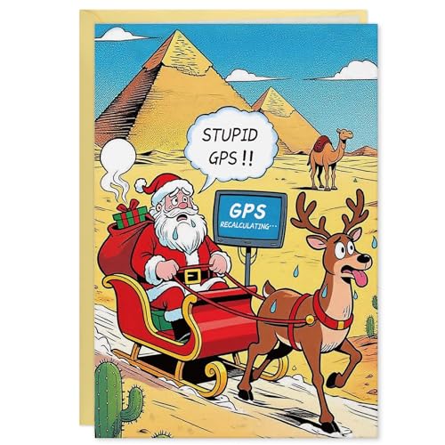 FLYAB Funny Christmas Card - Christmas Cards with Envelope Santa GPS Fail Xmas Holiday Gift for Family Friends Coworkers(5.5x8 Inch)