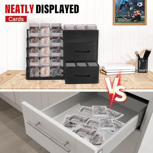 Image of 5-Tier Trading Card Display Stand,Large Card Display Case with 2 Drawers & 9 Compartments,Wooden Graded Sports Card Display Holds 200+ PSA /BGS /SGC Slabs to Showcase and Protect Your Collection
