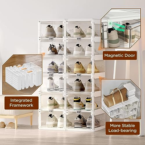 Image of ANTBOX Foldable Shoe Rack,Shoe Organizers for Closet Plastic Shoe Storage Box Space Saving For Entryway, Large Sturdy Stackable Sneaker Cabinet Bins With Magnetic Clear Door 4 Tiers 8 Pairs