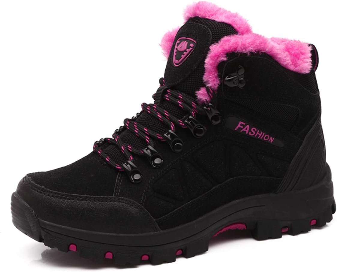 Botas De Montaña Unisex De Caña Alta para Exteriores Cálidas Botas De Montañismo Antideslizantes Zapatos De Senderismo Y Trekking para Hombre Y Mujer 8013, Black Pink, 6.5 UK