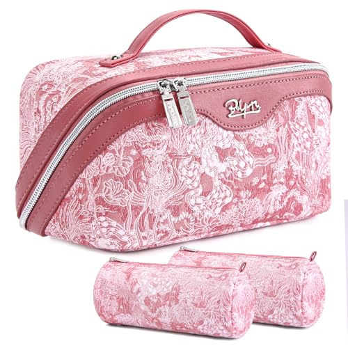 BOYATU Travel Makeup Bag for Women: Large Capacity Make up Bag with Compartments - Vegan Leather Cosmetic Bag set of 3 - Waterproof Toiletry Bag with Handle & Divider(E-4-Pink) by BOYATU - Used condition - US$15.82