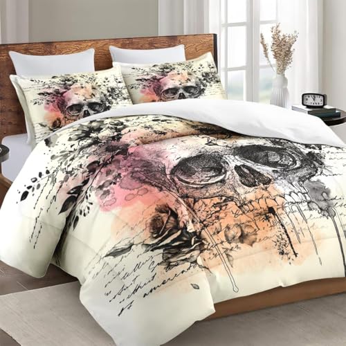 Wecozy LQQ10073048-MB-KA 3 Pcs King Size Comforter Set With 2 Pillowcases, Skull Evil Rock Bedding Set For Kids And Adults, Roll Gothic Skeleton Soft Comforter Set thumb #2