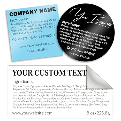 VulgrCo Custom Ingredients Label for Any Product - Choose Your Quantity, Shape, Text, and Color! Fit to Any Packaging - Jars, Bags, Boxes - Sticks to Any Surface - 100% Made in The USA