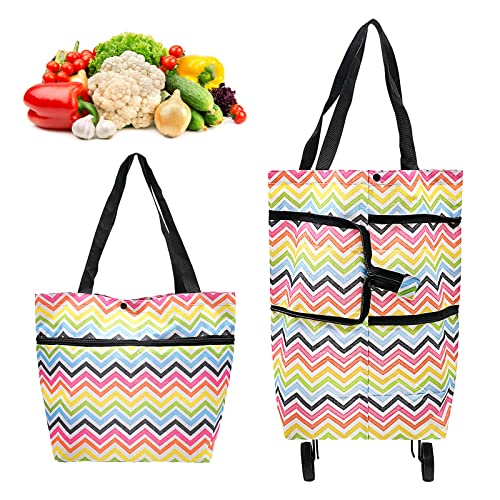 INHEMING Sacs de Courses Pliables avec roulettes,Chariot de Courses Pliable, 2 en 1 Shopping Trolley pour la Maison, Le Supermarché - Rainbow