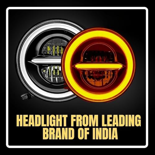 Image of Royal Bullet 110W LED Headlight | Minus Ring, DRL, High /Low Beam, Cool Amber | CREE LED| Compatible with Royal Enfield, Thar, Gypsy