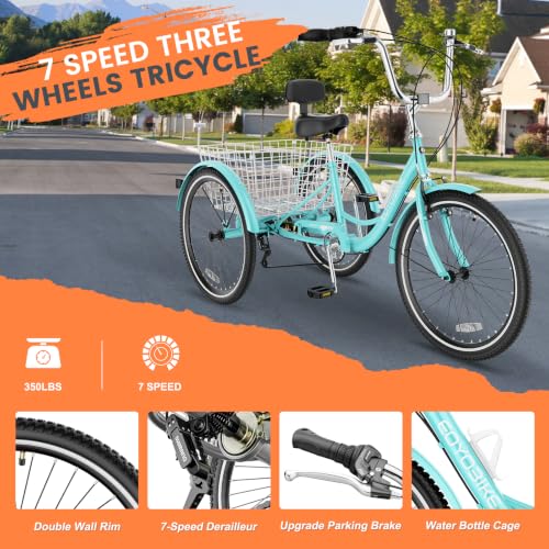 Image of Adult Tricycle, 7 Speed Adult Trike, 20 /24 /26 inch 3 Wheel Bike with Basket | Low Step-Through Frame, Wide Seat with Backrest, 350 lbs Capacity, Tricycle for Adults, Seniors, Women and Men