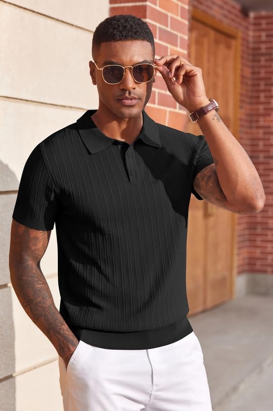 COOFANDY Mens Knit Polo Shirts Short Sleeve Slim Fit Textured Golf Polo Shirt Casual Summer Vacation T-Shirts - Image 4