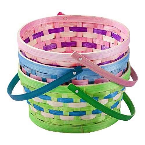 JOYIN 3 Teiliger Geflochtener Bambus Osterkorb mit Tricolor Graspapierfetzen, Ostereier Wiker Korb mit Griff für Picknick, Gastgeschenke, Dekorationen