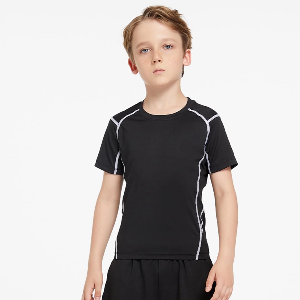 Hotfiary Youth Boys Compression Shirts Short Sleeve Baketball Undershirt Football Baseballl Soccer Baselayer Tops Quick Dry