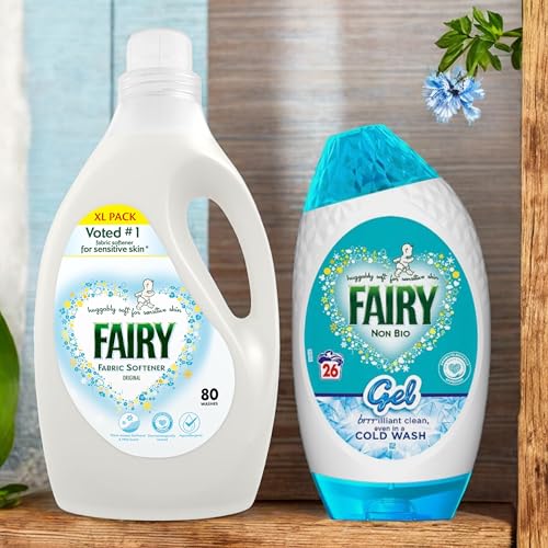Fairy Laundry Combo: 1 x 2905ml Fairy Fabric Conditioner Original for Sensitive Skin (80 Washes), 1 x 840ml Fairy Non Bio Detergent Washing up gel Brilliant Cleansing even in Cold Wash (26wash)