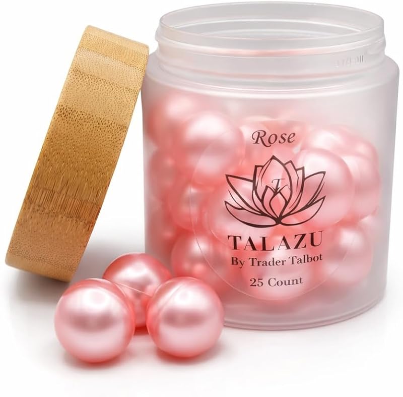 TALAZU Pérolas de Banho com Aroma de Rosa e Óleo de Coco, 25 unidades, Pérola Rosa