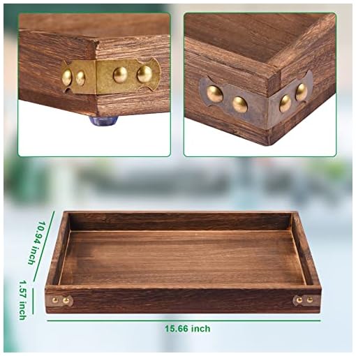 Wood Serving Tray, Rectangular Butler Serving Tray with Handle, Coffee Table Tray Decorative Tray for Tea, Coffee, Breakfast, Table Centerpieces 15.7 x 10.8 x 1.57 Inch … - Image 4