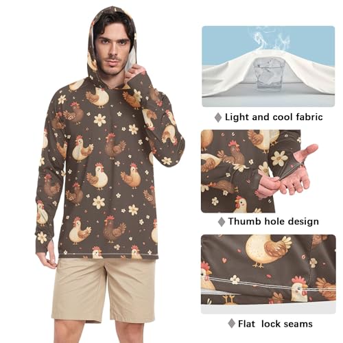 Cartoon Funny Yuanbao Chicken Brown Men's Sun Protection Hoodies Long Sleeve Sailing Shirts Fishing Shirt UPF 50+ S4