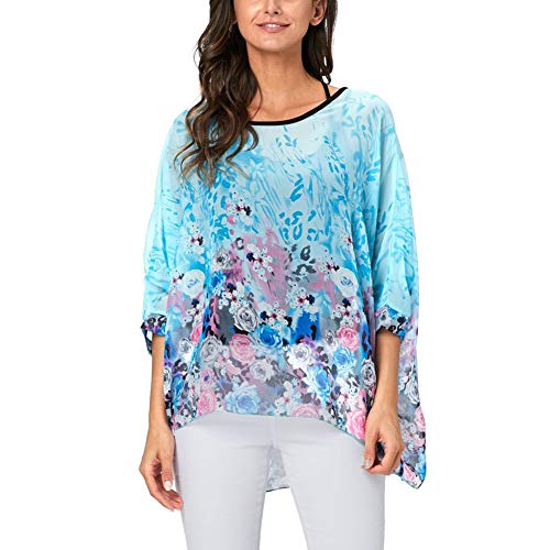 Image of Ckikiou Plus Size Batwing Flowy Semi Sheer Chiffon Blouse Tunic for Women Summer Floral Print Boho Beach Cover ups